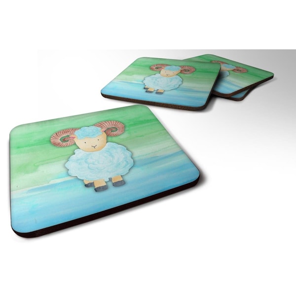 Carolines Treasures Ram Sheep Watercolor Foam Coasters - Set of 4 - BB7418FC