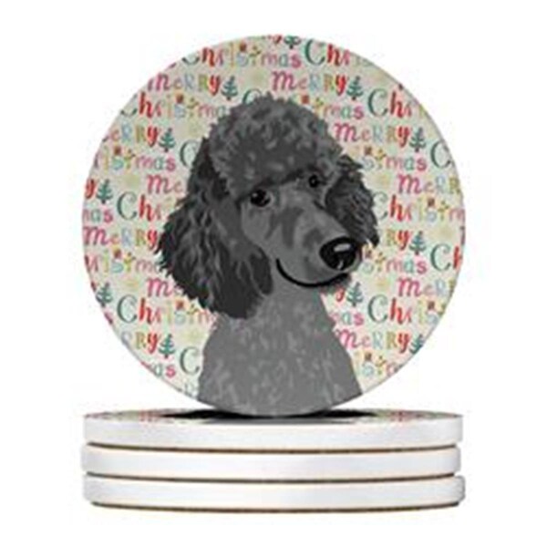 Carolines Treasures 4 x 4 in. Poodle Standard Gray Christmas Large Sandstone Coasters, 4PK - WDK2227RCS4