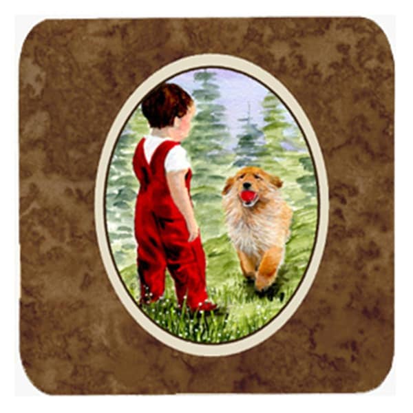 Carolines Treasures Little Boy With His Golden Retriever Foam Coasters- Set of 4 - SS8545FC