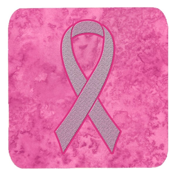 Carolines Treasures 3.5 x 3.5 In. Pink Ribbon for Breast Cancer Awareness Foam Coasters, 4PK - AN1205FC