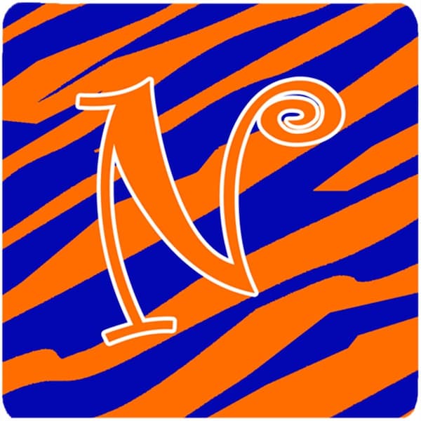 Carolines Treasures 3.5 x 3.5 in. Monogram Tiger Stripe Blue and Orange Foam Coasters Initial Letter N, 4PK - CJ1036-NFC