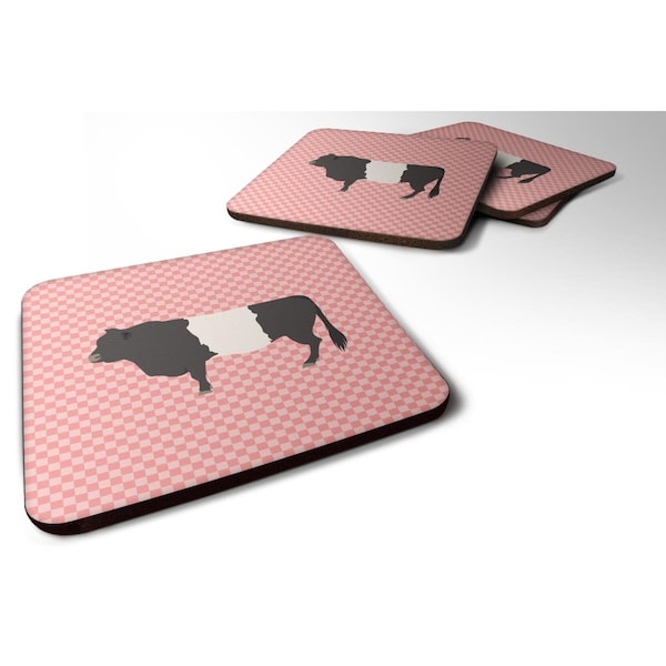 Carolines Treasures Belted Galloway Cow Pink Check Foam Coaster, Set of 4 - BB7831FC