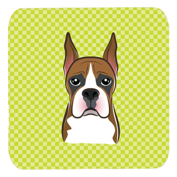 Carolines Treasures 3.5 x 3.5 In. Checkerboard Lime Green Boxer Foam Coasters- Set of 4 - BB1285FC