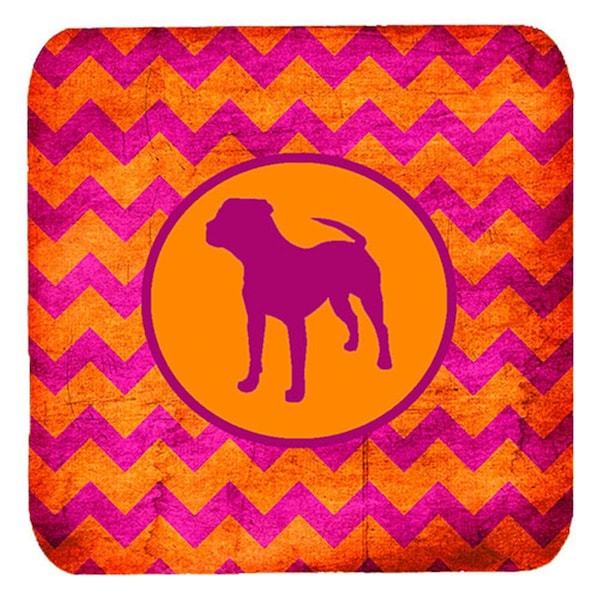 Carolines Treasures Pit Bull Chevron Pink And Orange Foam Coasters- Set of 4 - SDK1153-B-FC