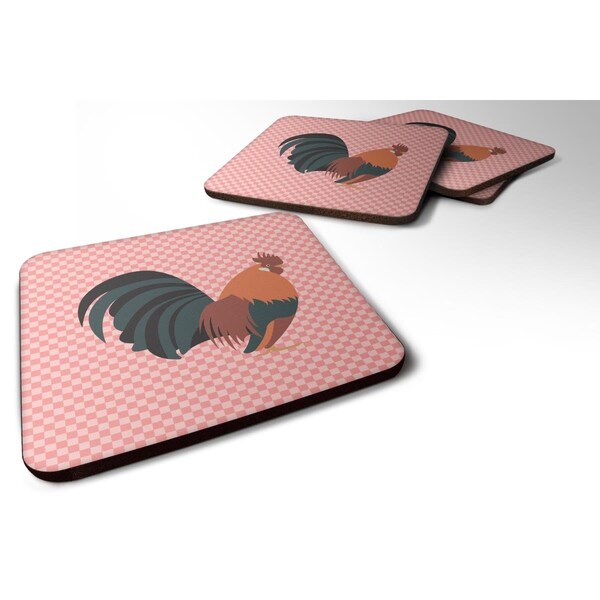 Carolines Treasures Dutch Bantam Chicken Pink Check Foam Coaster, Set of 4 - BB7836FC