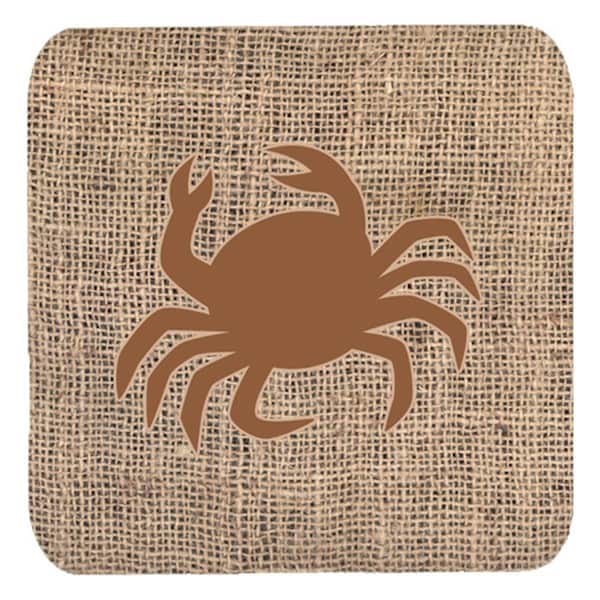 Carolines Treasures Crab Burlap And Brown Foam Coasters- Set of 4 - BB1024-BL-BN-FC
