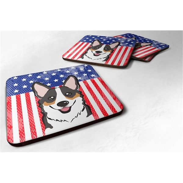 Carolines Treasures American Flag and Tricolor Corgi Foam Coaster, Set of 4 - BB2185FC