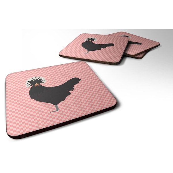 Carolines Treasures Polish Poland Chicken Pink Check Foam Coaster, Set of 4 - BB7834FC