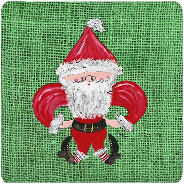 Carolines Treasures Christmas Santa Fleur De Lis Foam Coasters - Set of 4- 3.5 x 3.5 In. - 8746FC