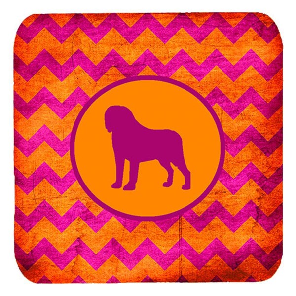 Carolines Treasures Saint Bernard Chevron Pink And Orange Foam Coasters- Set of 4 - SDK1092-B-FC