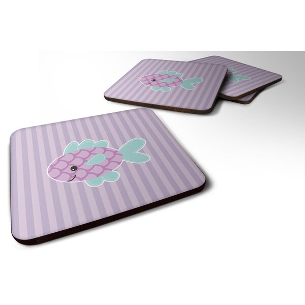 Carolines Treasures Purple Fish Foam Coasters - Set of 4 - BB7128FC