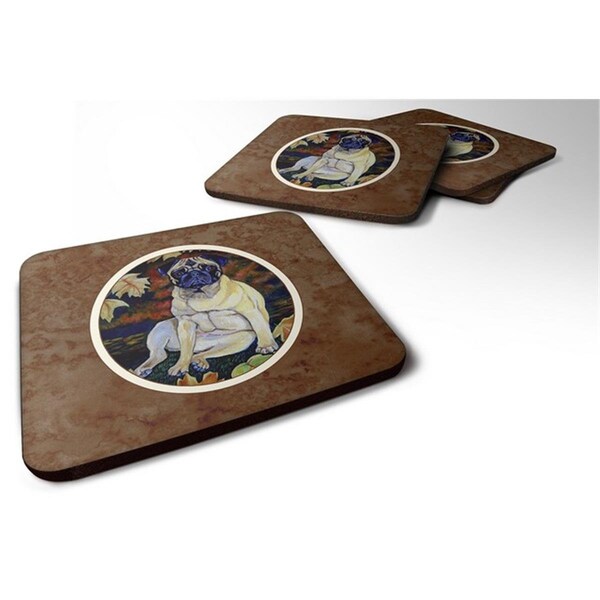 Carolines Treasures Fawn Pug in Fall Leaves Foam Coaster, Set of 4 - 7160FC