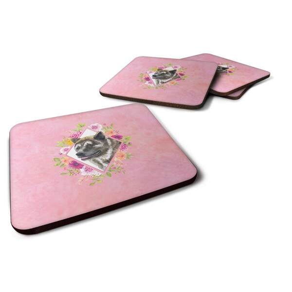 Carolines Treasures 3.5 x 3.5 in. Akita Pink Flowers Foam Coaster, 4PK - CK4113FC