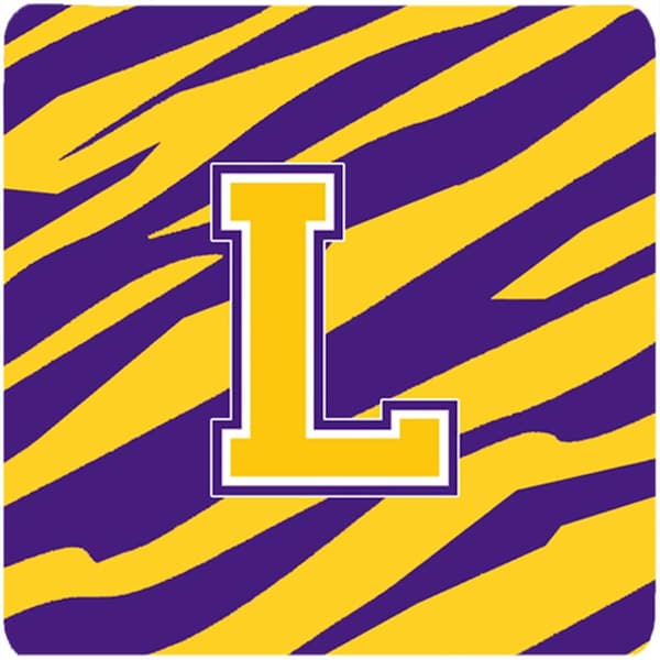 Carolines Treasures Monogram - Initial L Tiger Stripe - Purple Gold Foam Coasters, 4PK - CJ1022-LFC