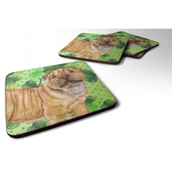 Carolines Treasures Shar Pei Puppy St.Patricks Foam Coaster, 3.5 x 3.5 in. - Set of 4 - BB9893FC