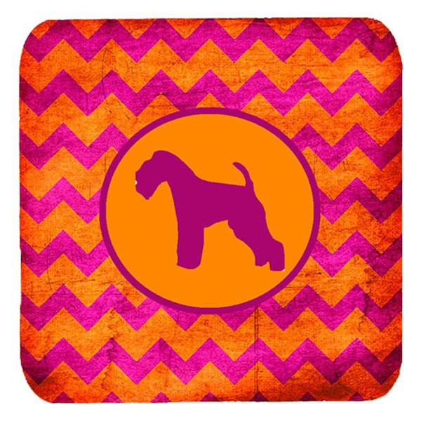 Carolines Treasures Lakeland Terrier Chevron Pink And Orange Foam Coasters- Set of 4 - SDK1044-B-FC