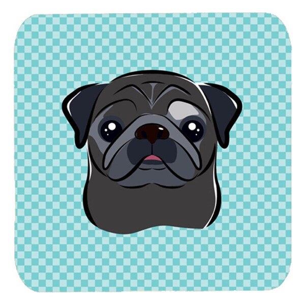Carolines Treasures 3.5 x 3.5 In. Checkerboard Blue Black Pug Foam Coasters- Set of 4 - BB1201FC