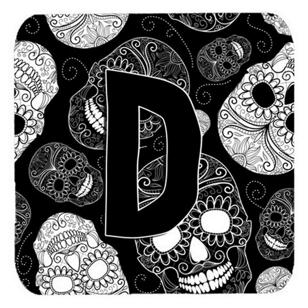 Carolines Treasures Letter D Day Of The Dead Skulls Black Foam Coasters- Set of 4 - CJ2008-DFC