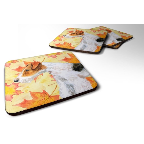 Carolines Treasures Fox Terrier Fall Foam Coaster, 3.5 x 3.5 in. - Set of 4 - BB9911FC