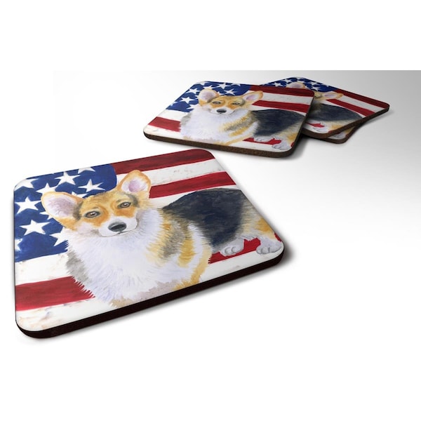 Carolines Treasures Pembroke Corgi Patriotic Foam Coaster, 3.5 x 3.5 in. - Set of 4 - BB9642FC