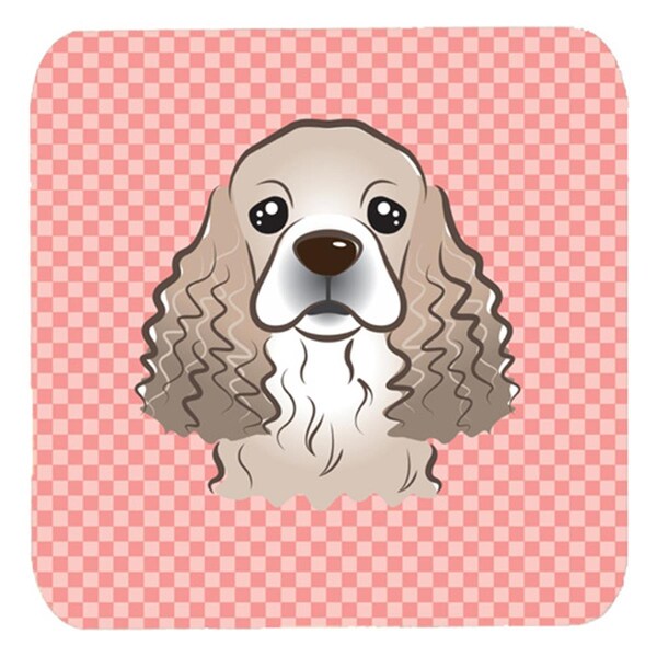 Carolines Treasures 3.5 x 3.5 In. Checkerboard Pink Cocker Spaniel Foam Coasters- Set of 4 - BB1216FC