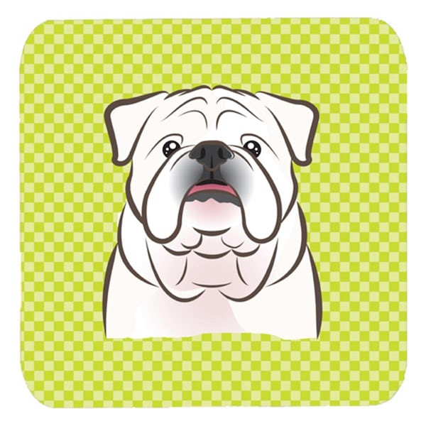 Carolines Treasures 3.5 x 3.5 In. Checkerboard Lime Green White English Bulldog Foam Coasters, 4PK - BB1282FC