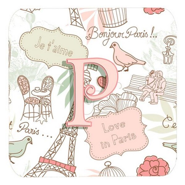 Carolines Treasures Letter P Love In Paris Pink Foam Coasters- Set of 4 - CJ2002-PFC