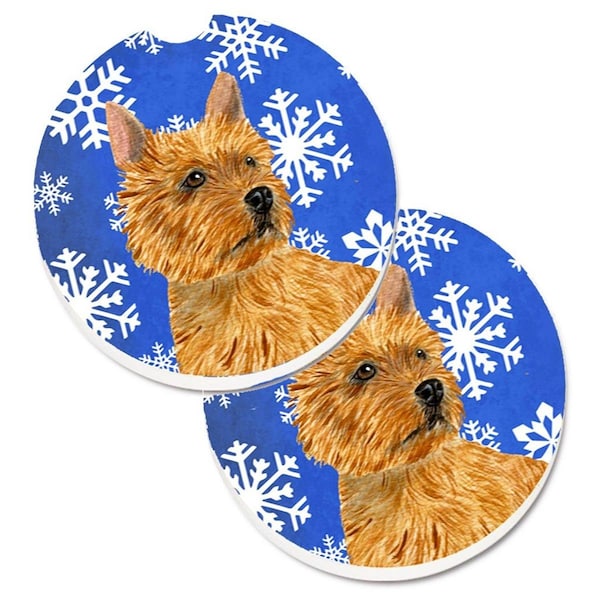 Carolines Treasures Norwich Terrier Winter Snowflakes Holiday Cup Holder Car Coaster, 2PK - SS4637CARC