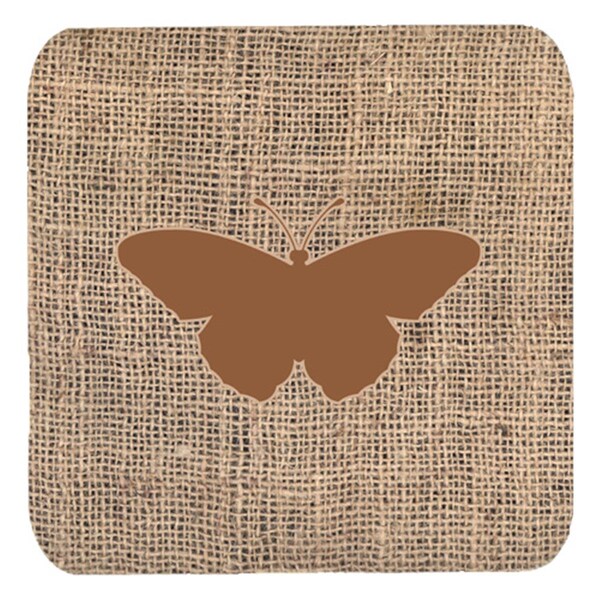 Carolines Treasures Butterfly Burlap And Brown Foam Coasters- Set of 4 - BB1050-BL-BN-FC