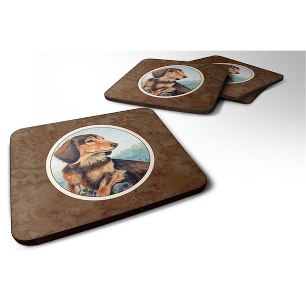 Carolines Treasures Long Hair Chocolate and Cream Dachshund Foam Coaster, Set of 4 - 7023FC