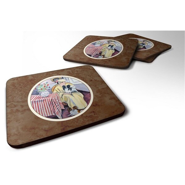 Carolines Treasures Lady with Her Papillon Foam Coaster, Set of 4 - 7069FC