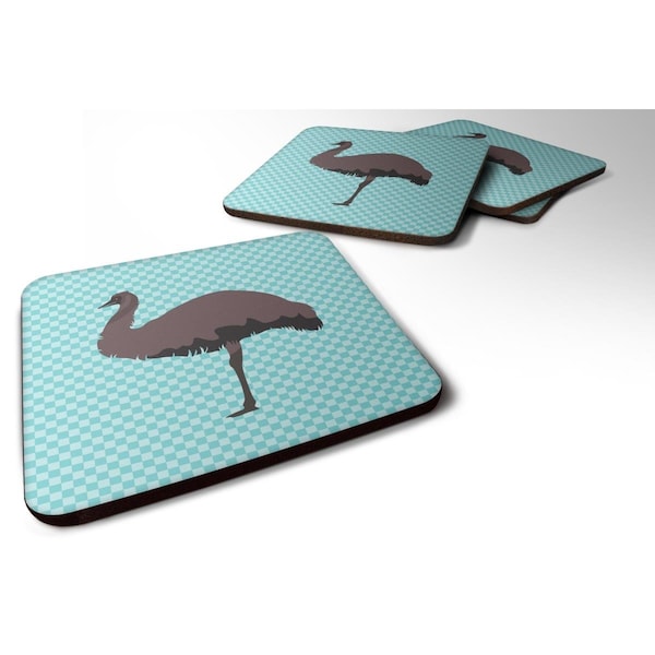 Carolines Treasures Emu Blue Check Foam Coaster, Set of 4 - BB8096FC
