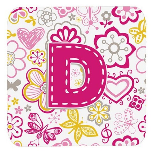 Carolines Treasures Letter D Flowers And Butterflies Pink Foam Coasters- Set of 4 - CJ2005-DFC
