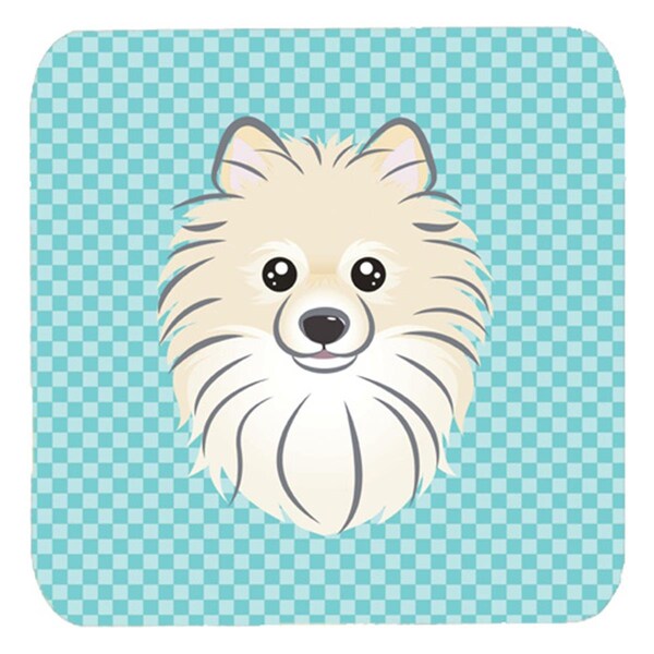 Carolines Treasures 3.5 x 3.5 In. Checkerboard Blue Pomeranian Foam Coasters- Set of 4 - BB1145FC