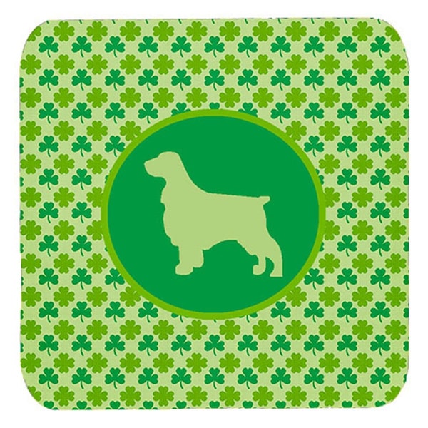 Carolines Treasures Field Spaniel Lucky Shamrock Foam Coasters- Set of 4 - SDK1030-C-FC