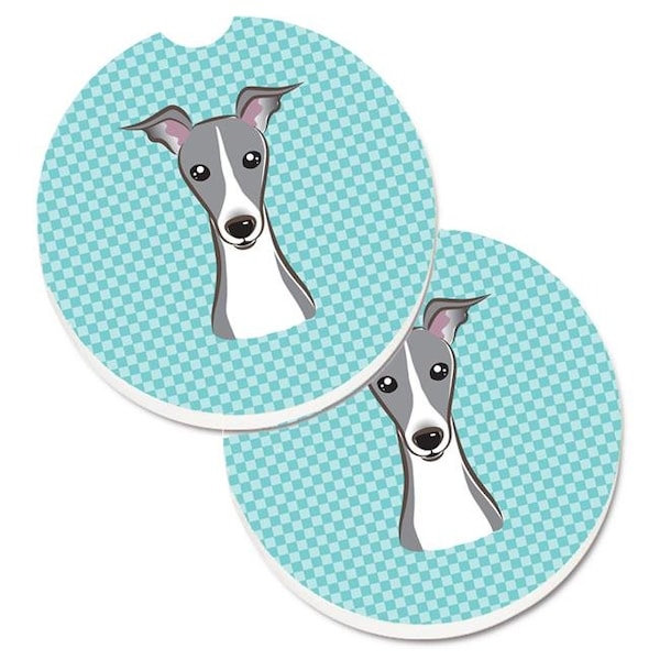Carolines Treasures Carolines Treasures BB1174CARC Checkerboard Blue Italian Greyhound Set of 2 Cup Holder Car Coaster - BB1174CARC
