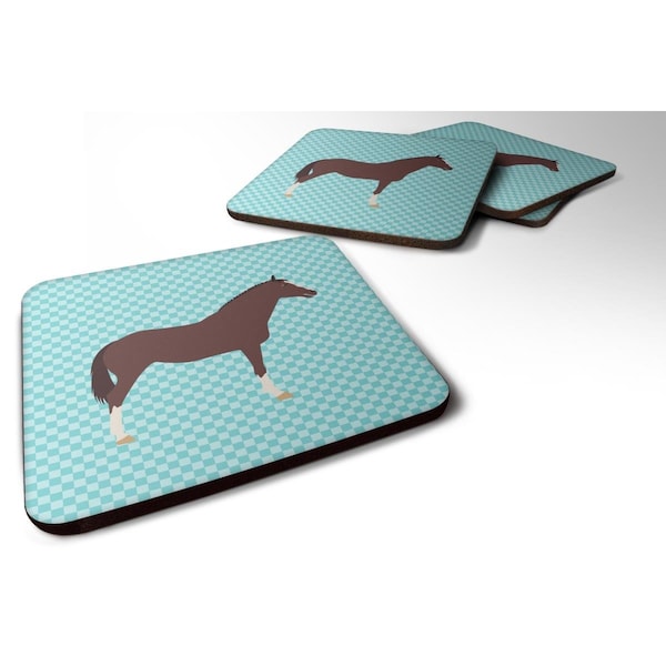 Carolines Treasures English Thoroughbred Horse Blue Check Foam Coaster, Set of 4 - BB8087FC