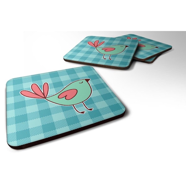 Carolines Treasures Bird on Blue Plaid Foam Coasters - Set of 4 - BB6831FC