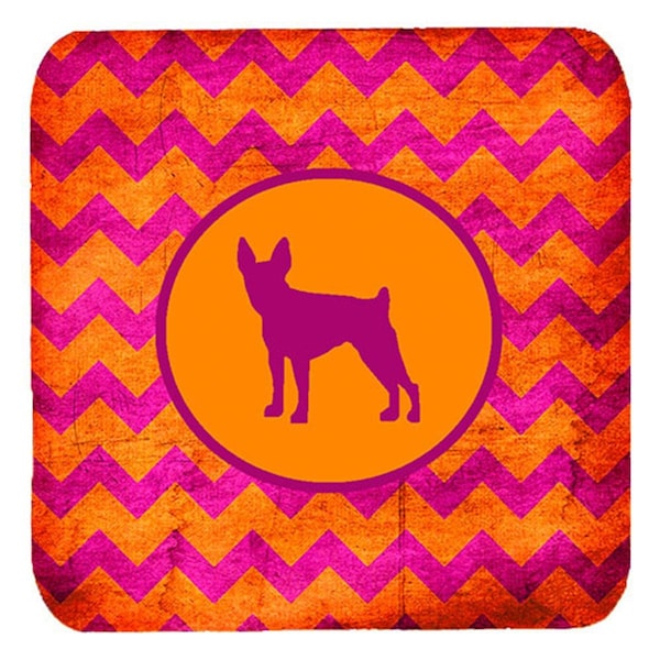 Carolines Treasures Fox Terrier Toy Chevron Pink And Orange Foam Coasters- Set of 4 - SDK1085-B-FC