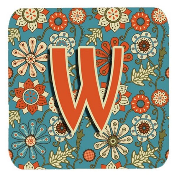 Carolines Treasures Letter W Flowers Retro Blue Foam Coasters- Set of 4 - CJ2012-WFC