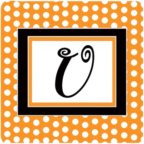 Carolines Treasures Set of 4 Monogram - Orange Polkadots Foam Coasters Initial Letter U - CJ1033-UFC