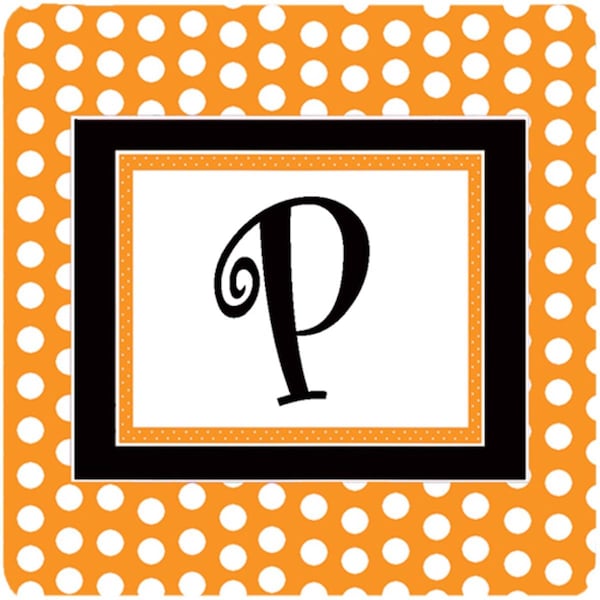 Carolines Treasures Set of 4 Monogram - Orange Polkadots Foam Coasters Initial Letter P - CJ1033-PFC