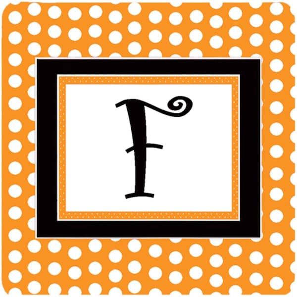 Carolines Treasures Set of 4 Monogram - Orange Polkadots Foam Coasters Initial Letter F - CJ1033-FFC