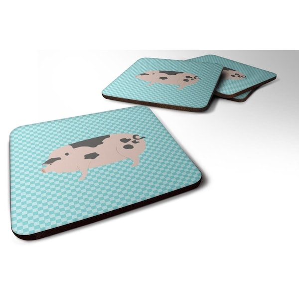 Carolines Treasures Gloucester Old Spot Pig Blue Check Foam Coaster, Set of 4 - BB8114FC