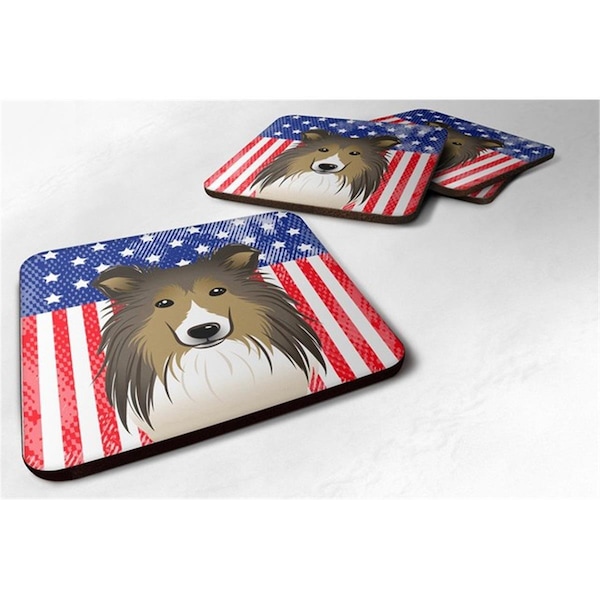 Carolines Treasures American Flag and Sheltie Foam Coaster, Set of 4 - BB2172FC