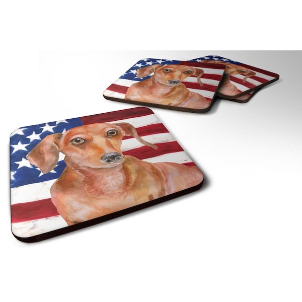 Carolines Treasures Red Dachshund Patriotic Foam Coaster, 3.5 x 3.5 in. - Set of 4 - BB9707FC
