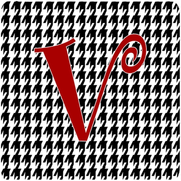 Carolines Treasures Set of 4 Monogram - Houndstooth Black Foam Coasters Initial Letter V - CJ1035-VFC