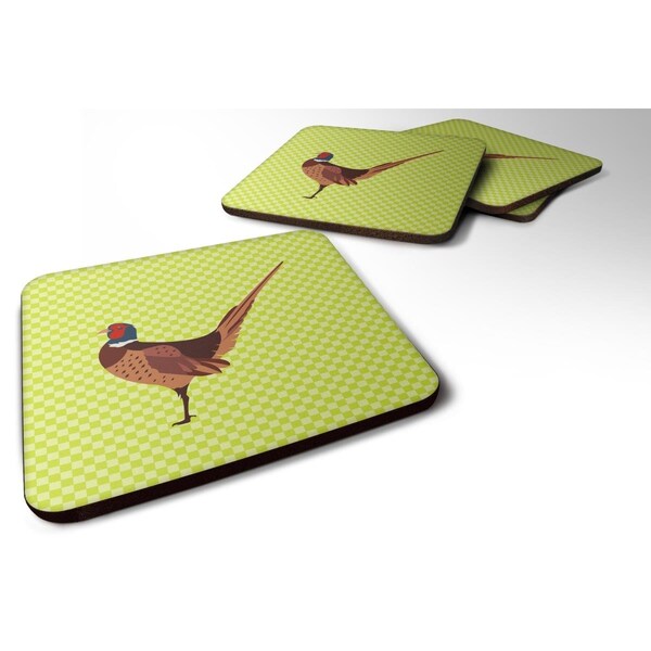 Carolines Treasures Ring-necked Common Pheasant Green Foam Coaster, Set of 4 - BB7756FC