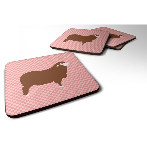 Carolines Treasures Merino Sheep Pink Check Foam Coaster, Set of 4 - BB7981FC