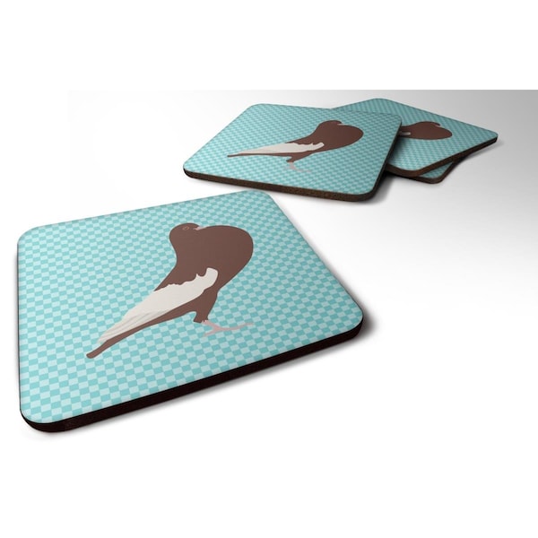 Carolines Treasures English Pouter Pigeon Blue Check Foam Coaster, Set of 4 - BB8128FC